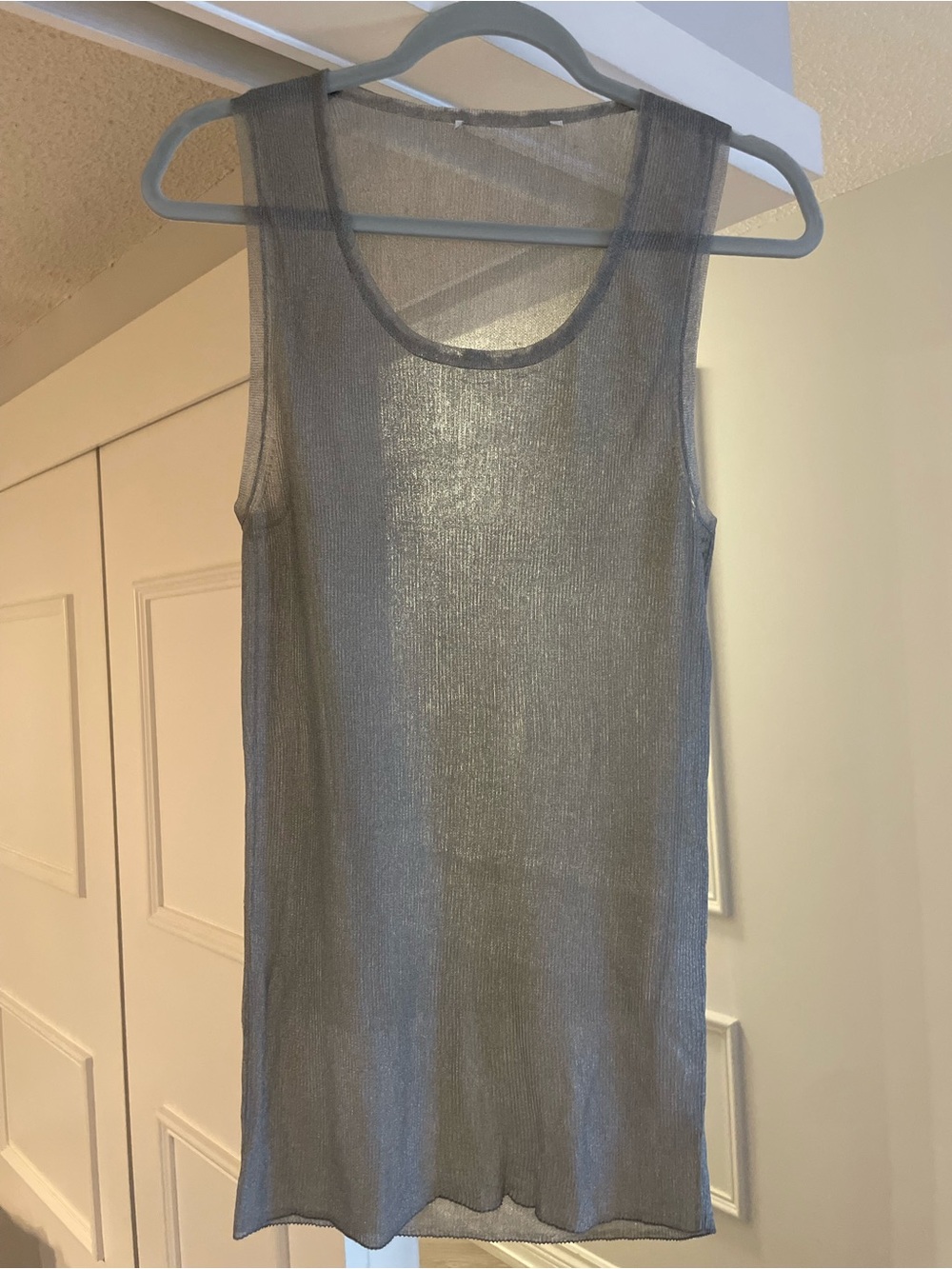 Mango Sheer Metallic Silver Sleeveless Tank Tank - Size M